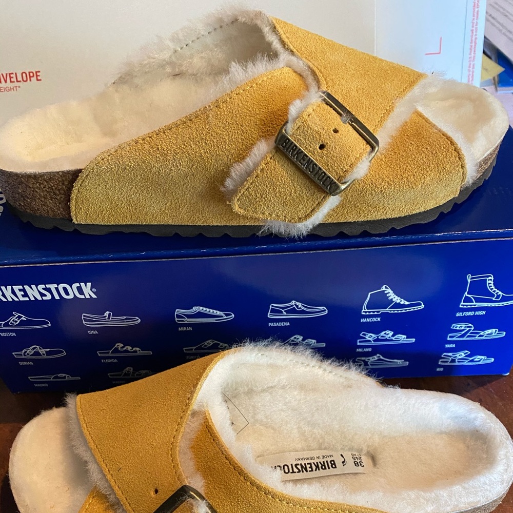 Birkenstock Arosa Fur ochre asst narrow new